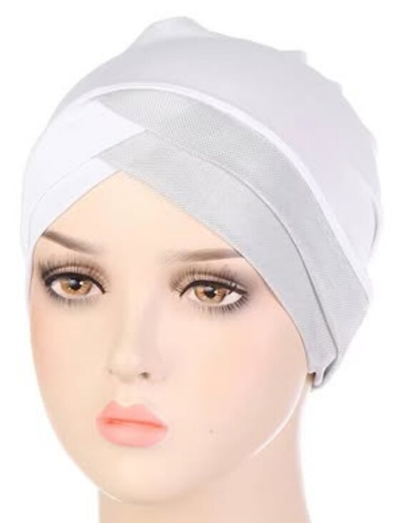 Hollywood Style Instant Turban Cap White with Silver - Picture 2 of 2